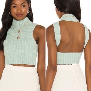 NWT Revolve For Love & Lemons Green Dominique Crop Open Back Ribbed Sweater Tank